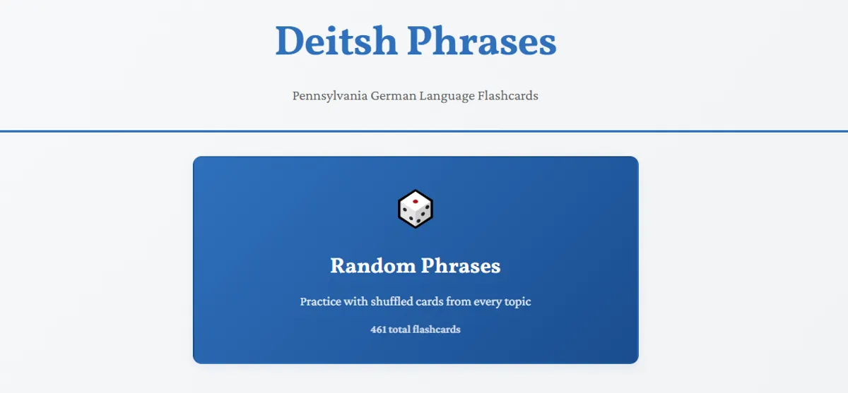 An image of the Phrases Flashcard website